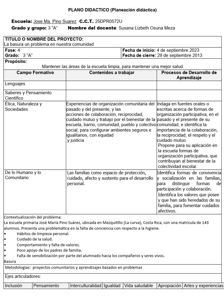 Proyecto 1 de Tercer Grado | PDF