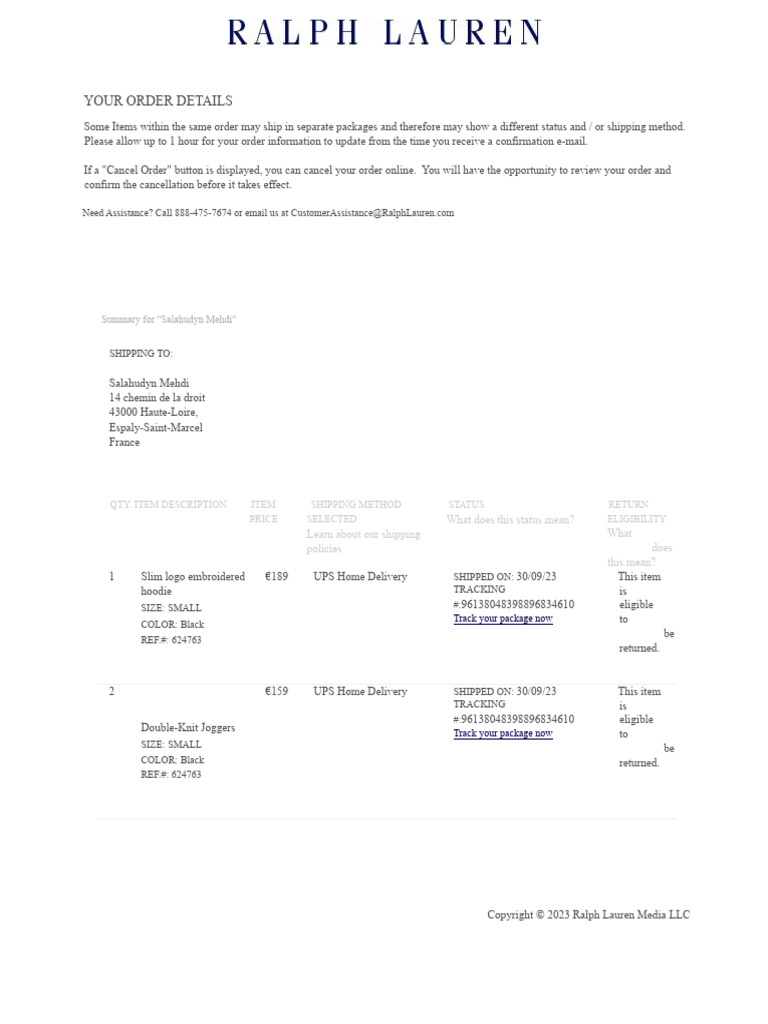 Facture Ralph Lauren | PDF