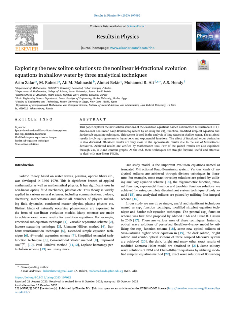 Exploring The New Soliton Solutions To The Nonlinear M Fractio - 2023 ...