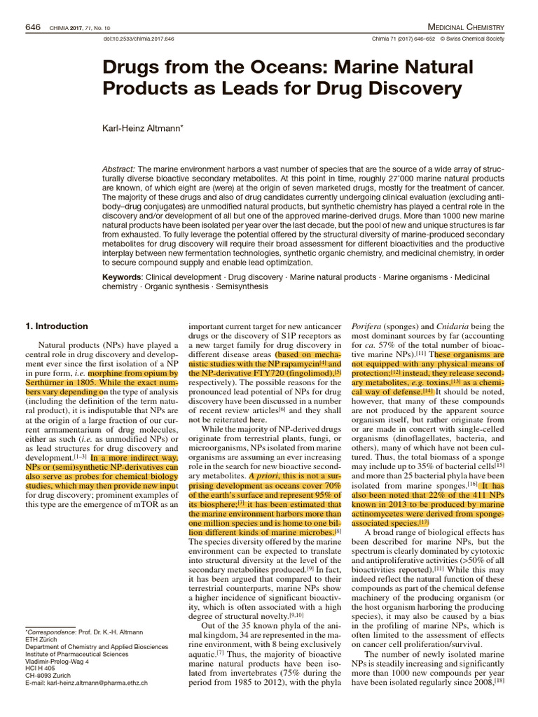 Drugs From The Oceans | PDF | Natural Products | Drug Discovery