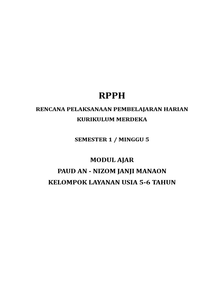 RPPH - TK - B - 5 - 6 - Tahun - Kurmer - Smt1 - Minggu - 05 | PDF ...