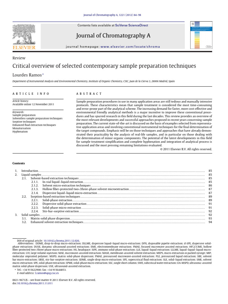 Contemporary Sample Preparation Techniques | PDF | Chromatography ...