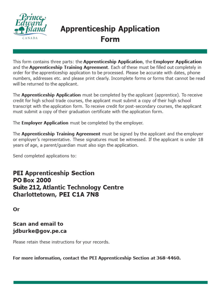 PEI Apprenticeship Application Form | PDF | Apprenticeship | Journeyman