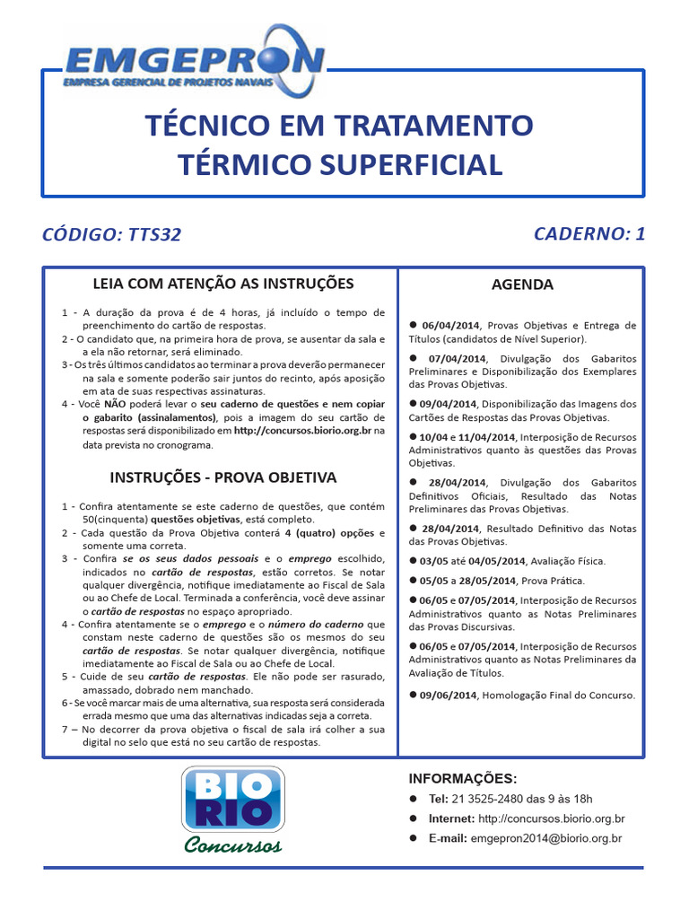 Bio Rio 2014 Emgepron Tecnico Tratamento Termico Superficial Prova ...
