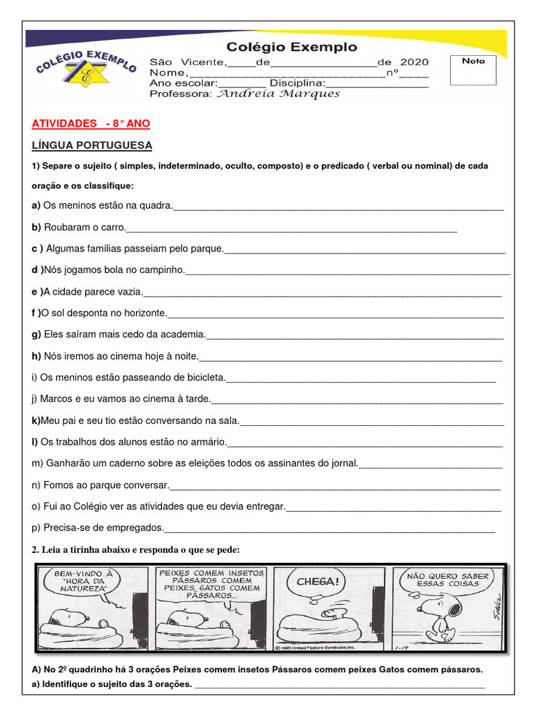 Atividades-de-Lingua-Portuguesa-8-ano | PDF | Assunto (gramática ...