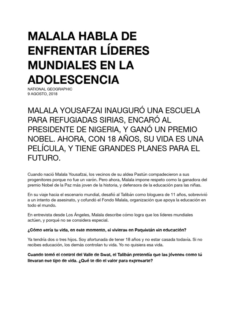 Entrevista Malala | PDF | Malala Yousafzai