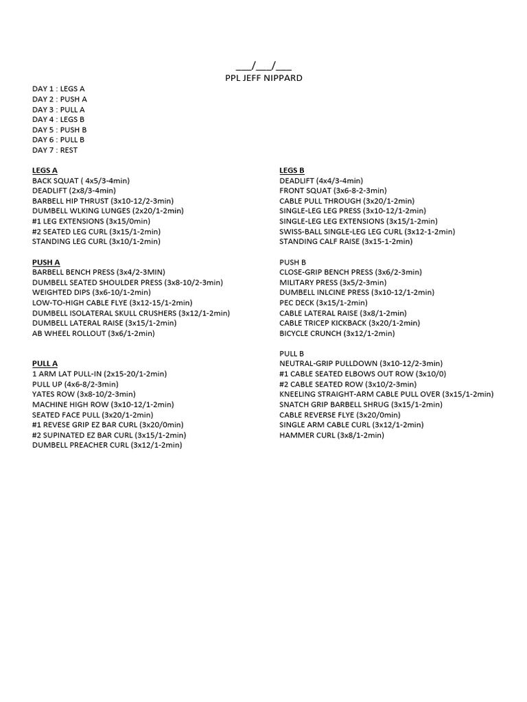 Jeff Nippard PPL Workout Program PDF | PDF | Teaching Methods ...