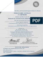Posso Suarez Santiago CC 1007501090: Certificado de Capacitación y Entrenamiento para Trabajo en Alturas