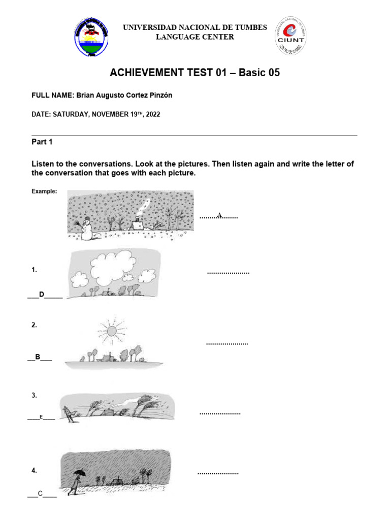 Basic English Achievement Test 01 | PDF | Linguistics