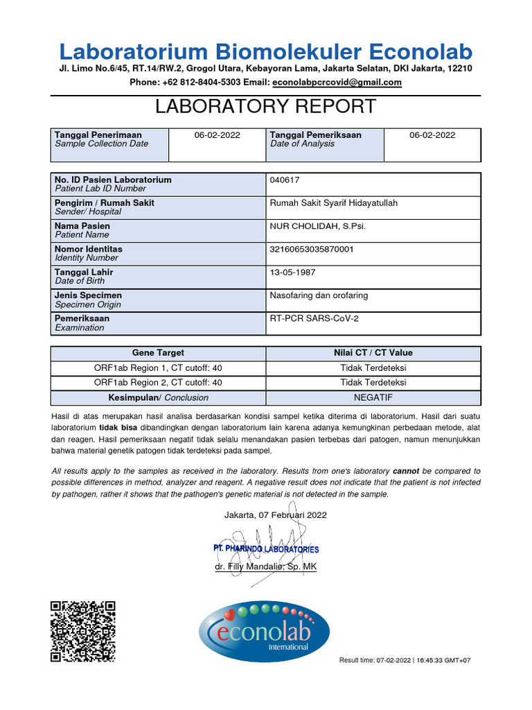 HASIL PCR NUR CHOLIDAH, S.Psi | PDF | Kesehatan Holistik | Sains ...