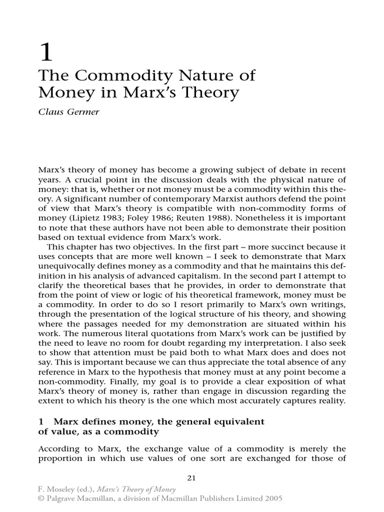 Marx's Definition of Commodity Money | PDF | Exchange Value | Theory