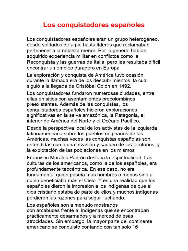 Conquistadores españoles en América | PDF | Conquistador | Edad del ...
