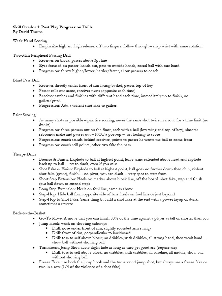 David Thorpe Skill Overload Post Play Progression Drills Pdf
