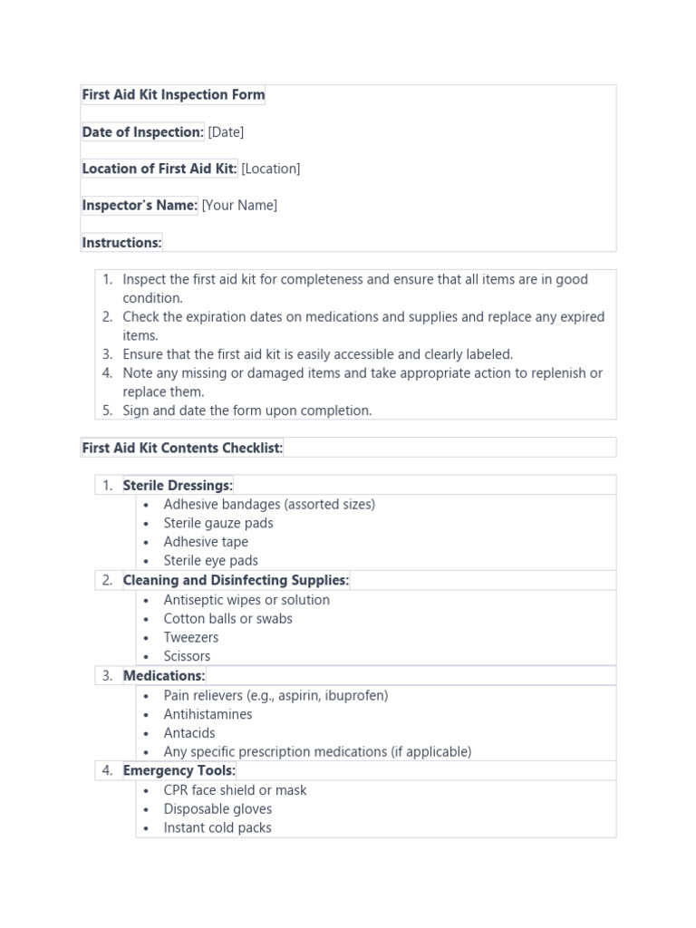 First Aid Kit Inspection Form PDF