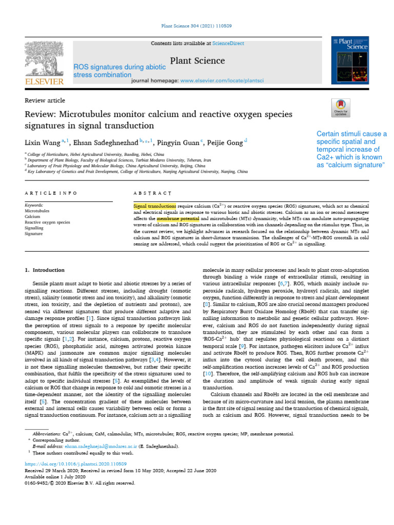 Plant science ros signatures during abiotic stress combination pdf