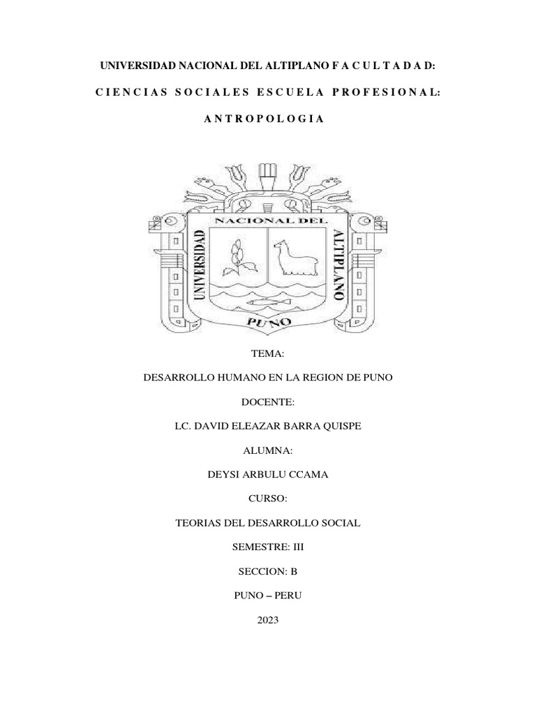 Enfoque Del Desarrollo Humano en La Region Puno - Deysi Arbulu CCAMA | PDF