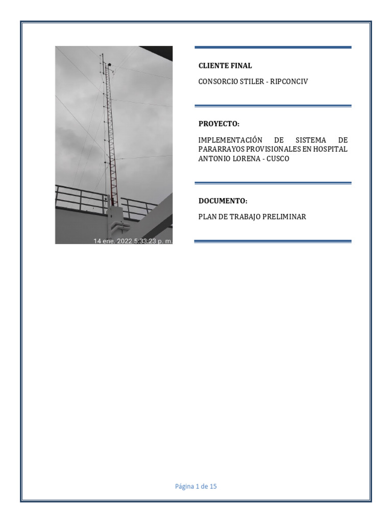 Plan de Trabajo - Pararrayos - RB | PDF | Ingenieria Eléctrica ...