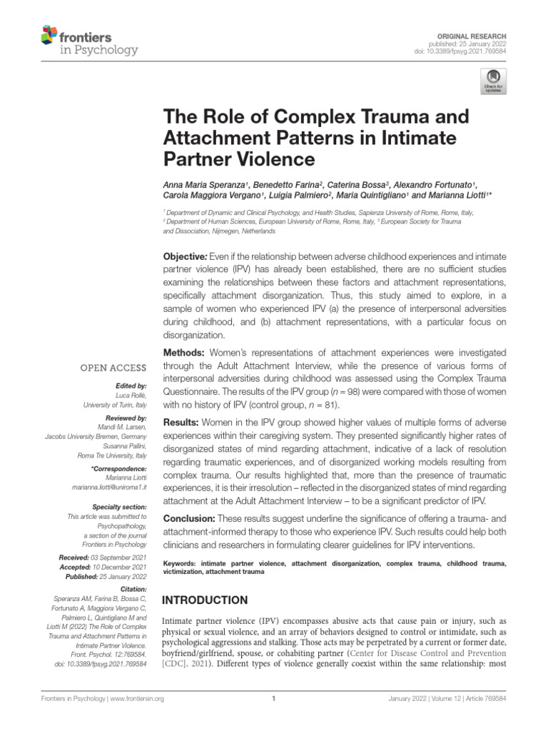The Role of Complex Trauma and Attachment Patterns Violencia Pareja ...