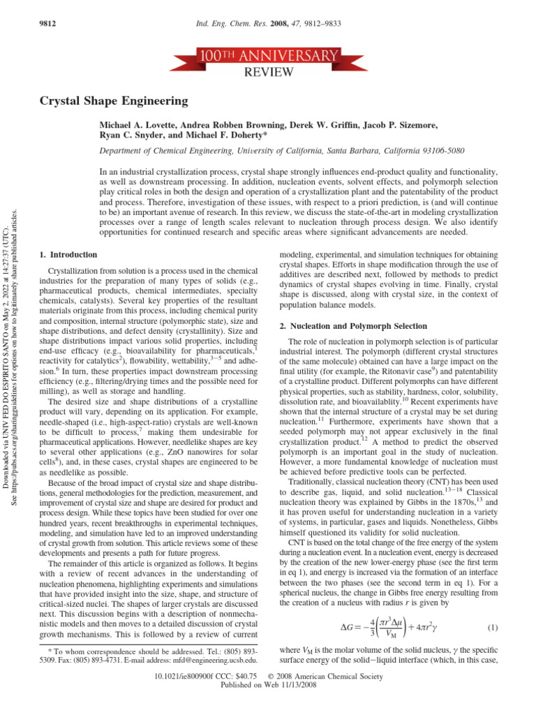 (2008) Crystal Shape Engineering - Michael A. Lovette | PDF ...