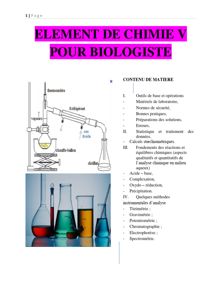 Outils et Méthodes en Chimie Analytique | PDF | Concentration molaire ...