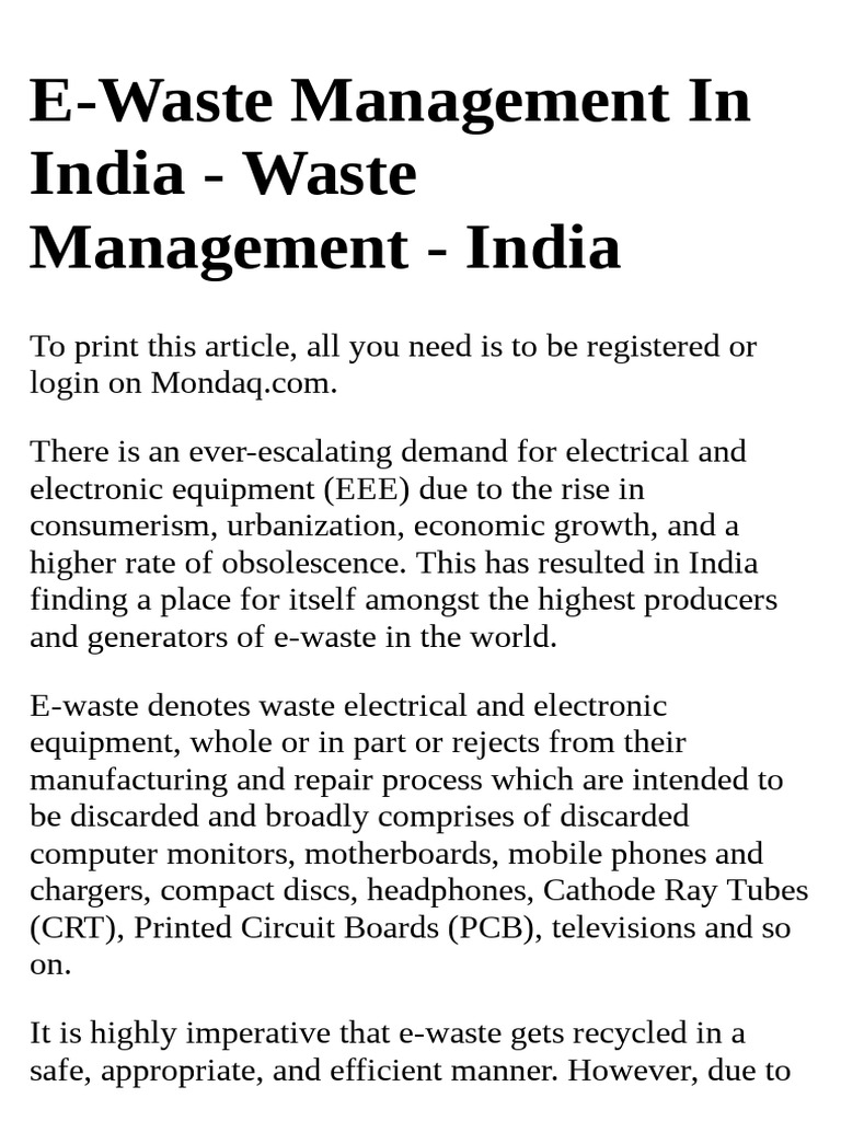 EWaste Management In India Waste Management India PDF