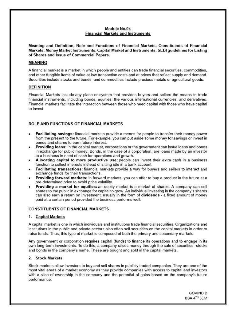 Module 04 Financial Markets and Instruments | PDF | Stocks | Financial ...
