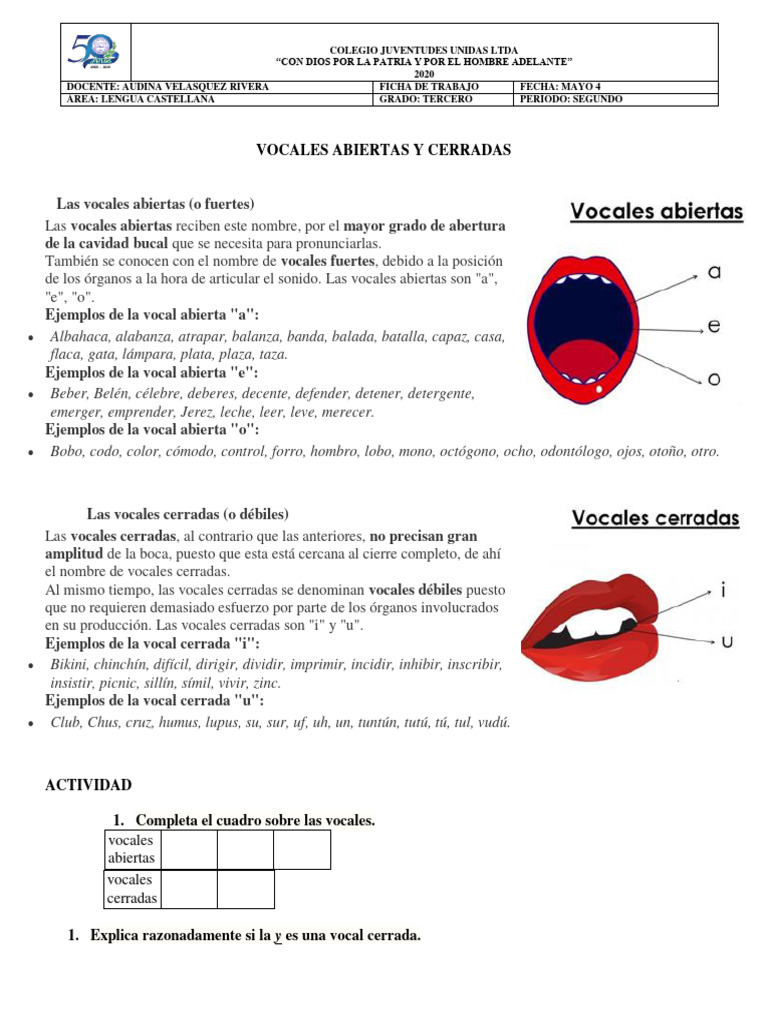 Actividades de Vocales Abiertas y Cerradas | PDF | Vocal | Lingüística