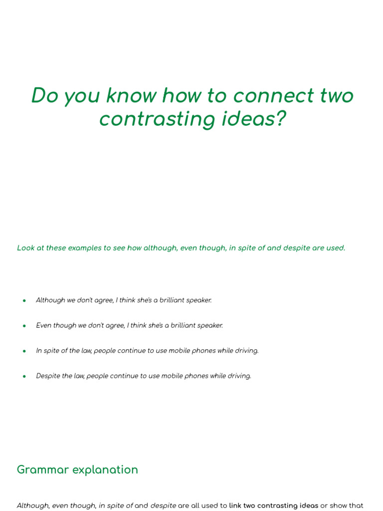 Connecting Contrasting Ideas: Examples | PDF | Language Arts & Discipline