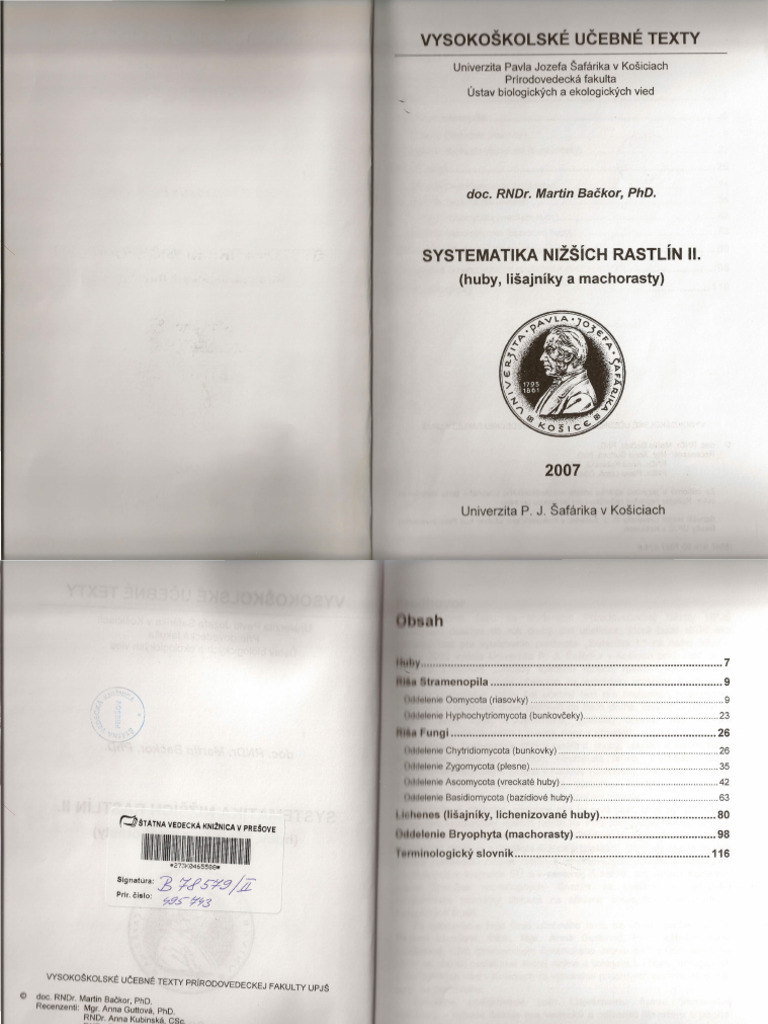 Systematika Nižšich Rastlin 2. Huby, Lišejníky, Machorasty | PDF