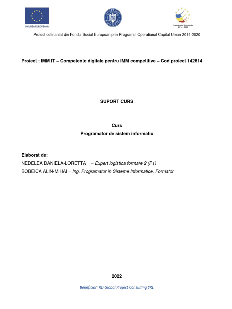 Suport Curs - Final - PROGRAMATOR DE SISTEM INFORMATIC | PDF