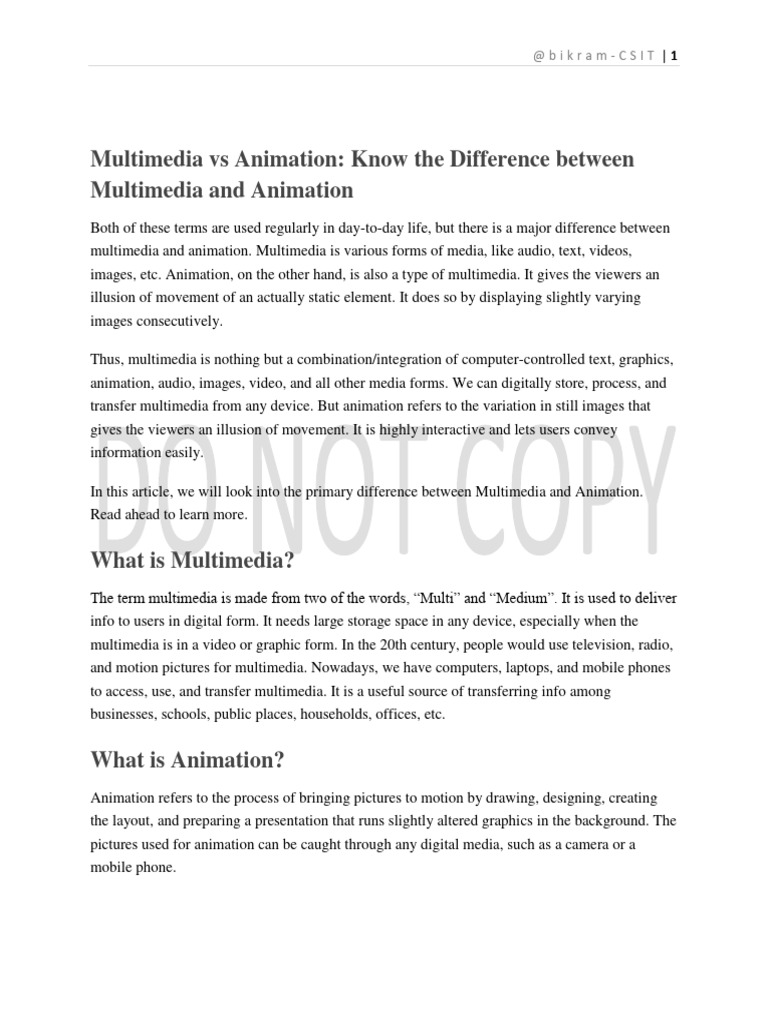 Difference Between Multimedia and Animation PDF Multimedia Animation