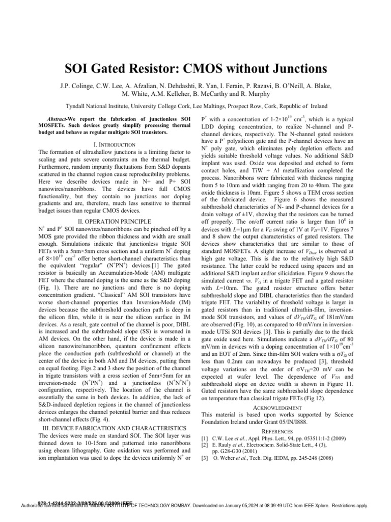 SOI Gated Resistor CMOS Without Junctions PDF Field Effect