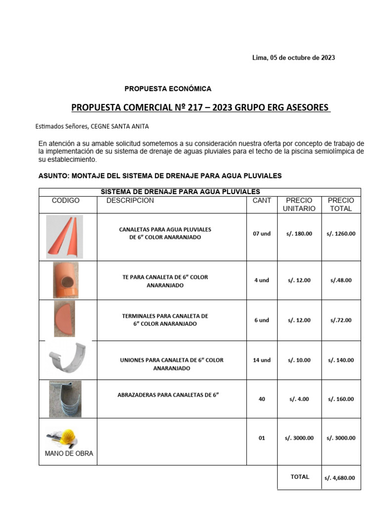 Presupuesto de Drenaje para Agua Pluviales-Surco | PDF