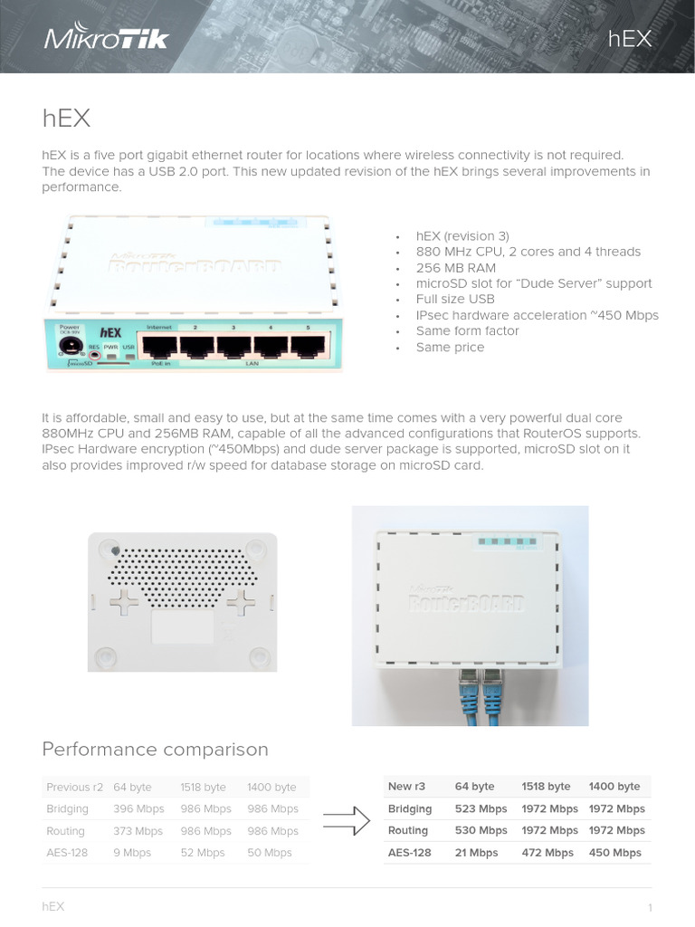 hEX RB750Gr3 Router Specifications | PDF | Usb | Computer Hardware