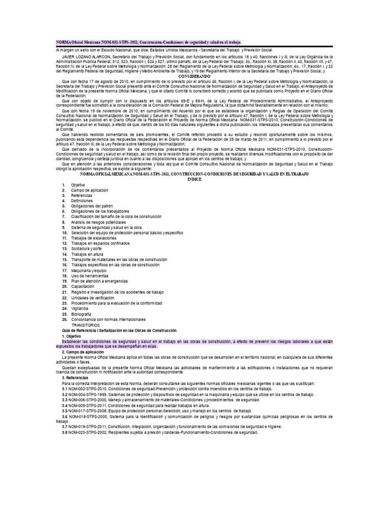 Nom 031 STPS 2011 | PDF | Riesgo | Valores
