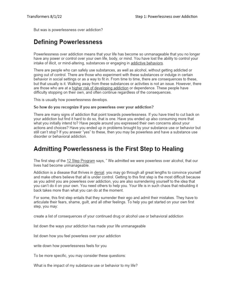 12 steps step 1 powerlessness pdf