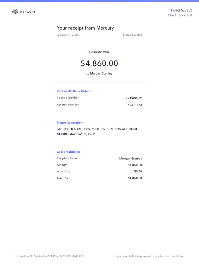 Domestic Wire Receipt to Morgan Stanley | PDF