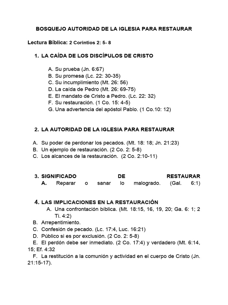 Bosquejo Autoridad de La Iglesia para Restaurar | PDF