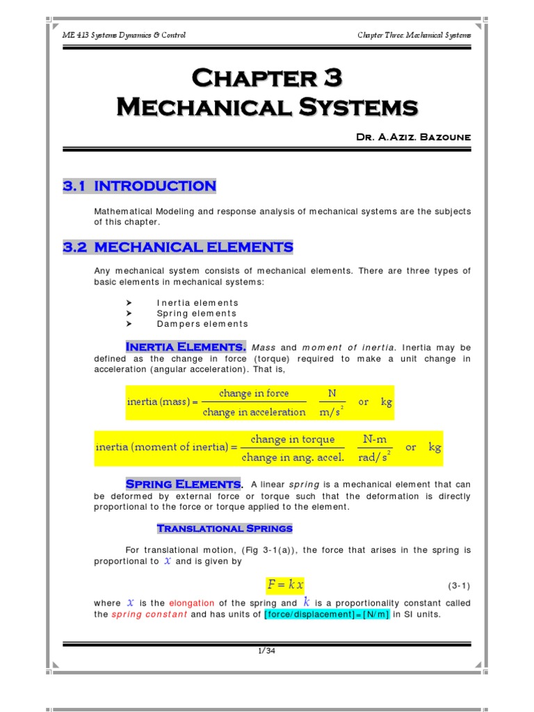 Files-2-Chapters Chapter III Mechanical Systems 3 | PDF | Teaching ...