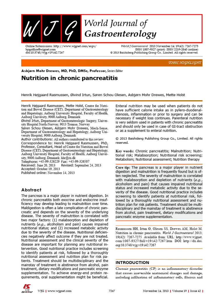 Nutrition In Chronic Pancreatitis Pdf Malnutrition Pancreas
