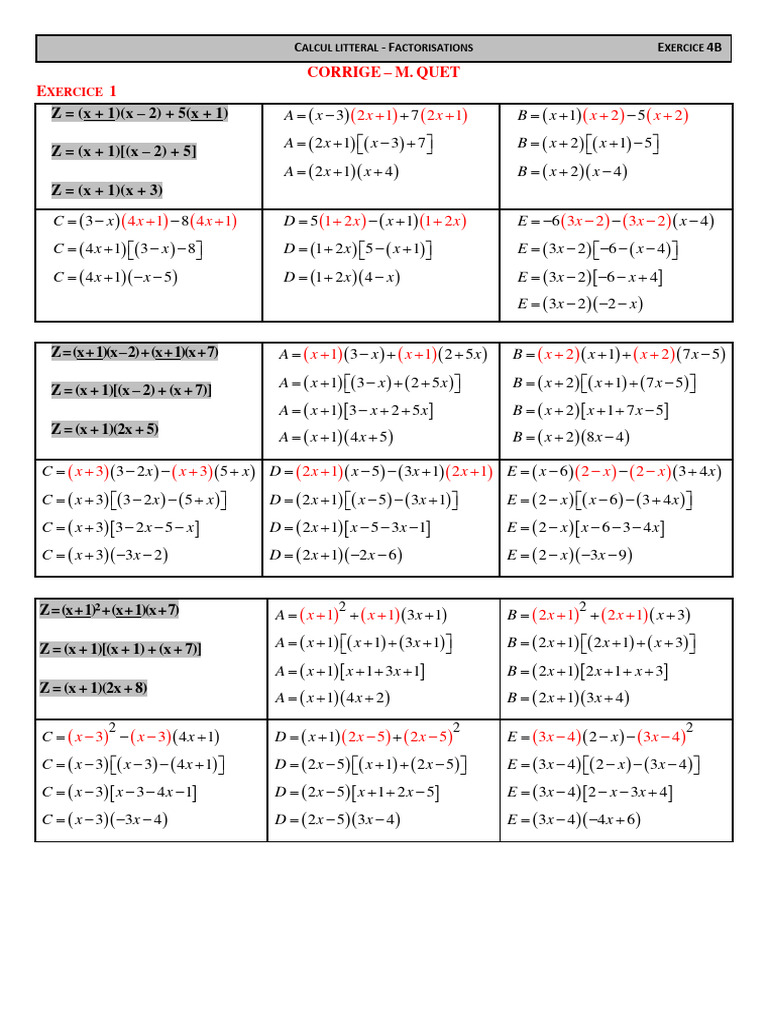 Exo7 Algebra Exercices Corriges Sur Le Developpement Limite