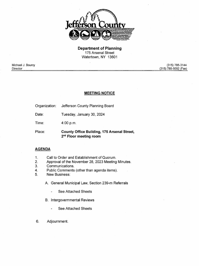 Jefferson County Planning Board Agenda Jan. 30, 2024 PDF