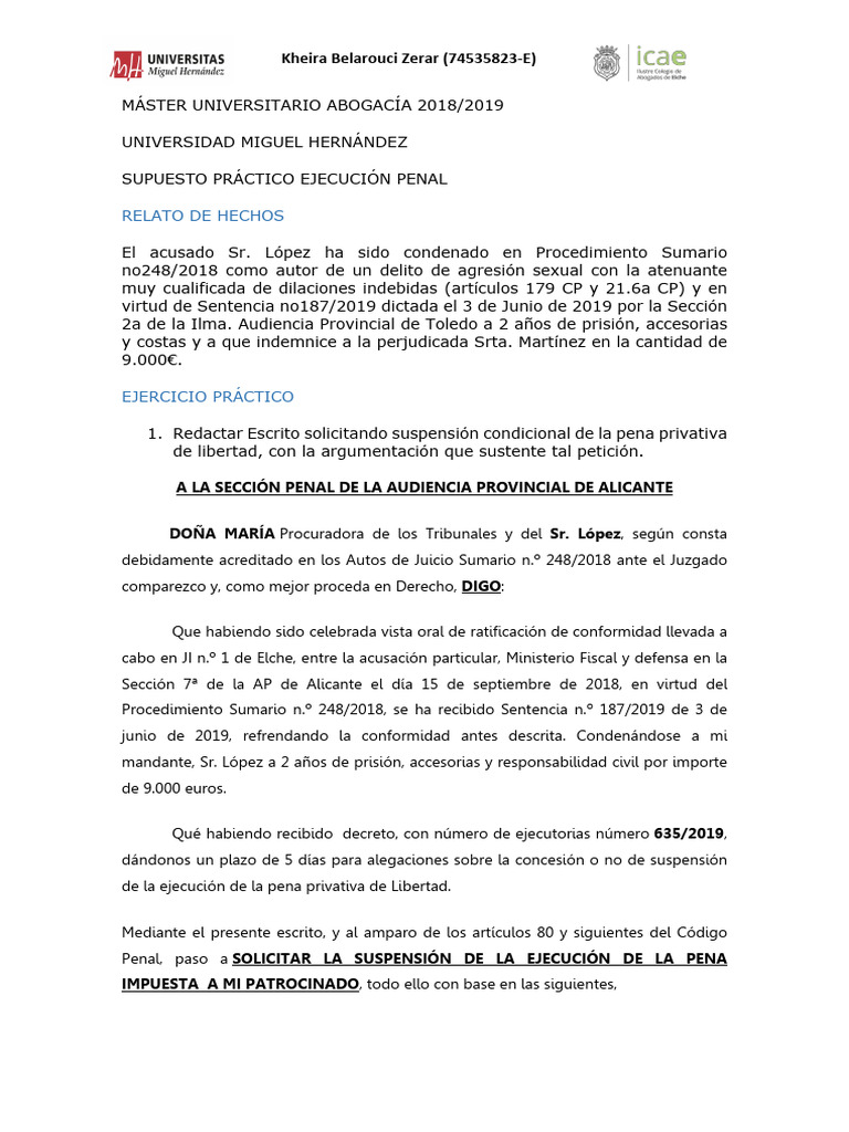 Práctica Ejecutoria | PDF | Sentencia (ley) | Castigos