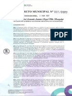 Decreto Municipal 307-2022 11-03-2022 Aprueba Reglamento Regularizacion de Estacionamientos Temporales en Vias Publicas de La Ciudad de Cbba.