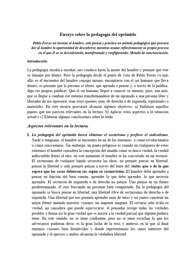 Analisis de La Pedagogía Del Oprimido