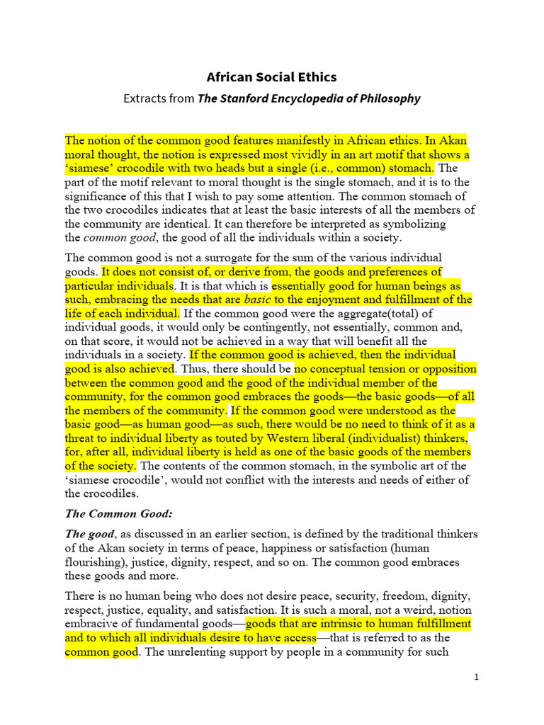 African Social Ethics Pdf Common Good Individualism