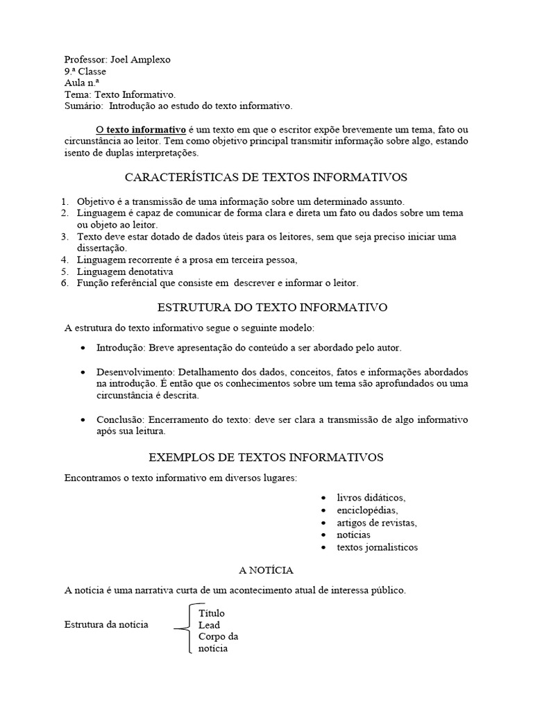 Estrutura e Características do Texto Informativo | PDF | Informação ...