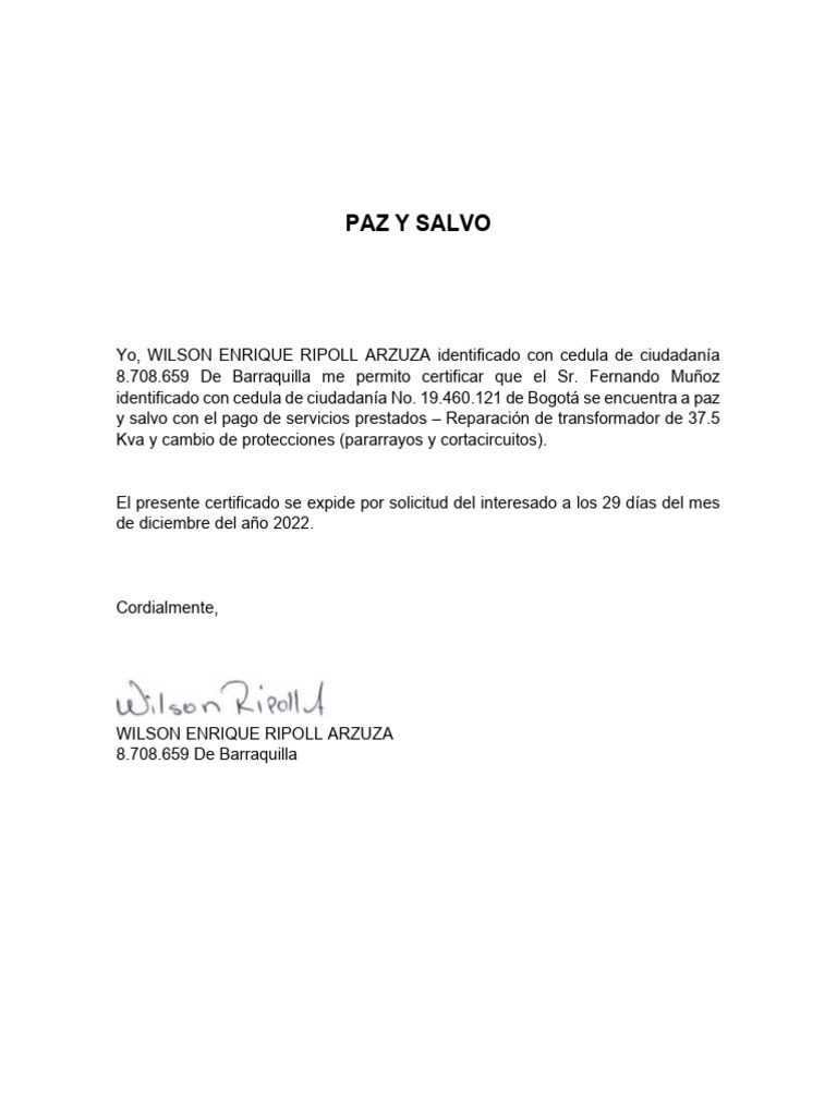 Certificado de Paz y Salvo de Servicios | PDF | Derecho | Hogar ...