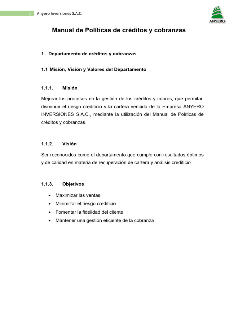 Manual de Políticas de Cobranza | PDF | Contabilidad | Crédito