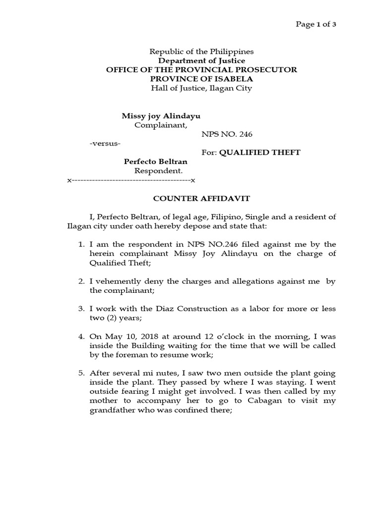 COUNTER AFFIDAVIT CONSISO PDF Affidavit Crimes